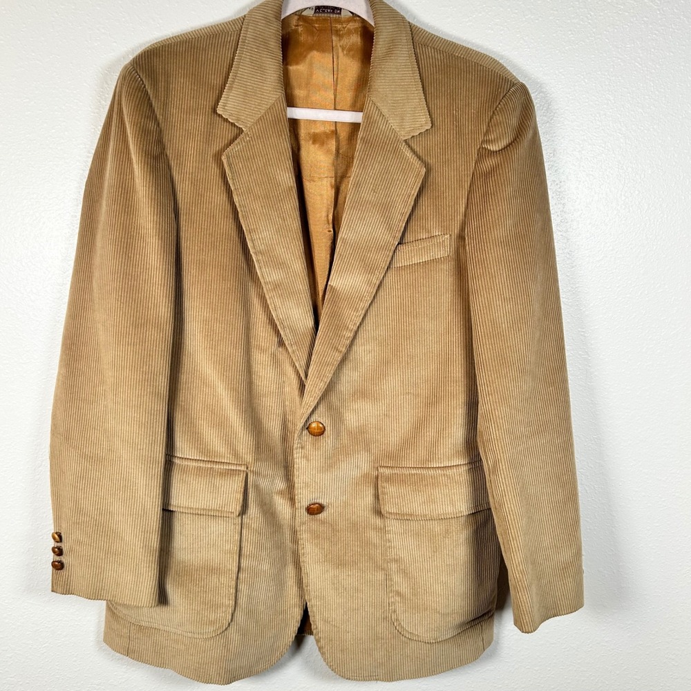Vintage 911 Collection Corduroy Blazer Mens 40R Tan Brown Single Breasted